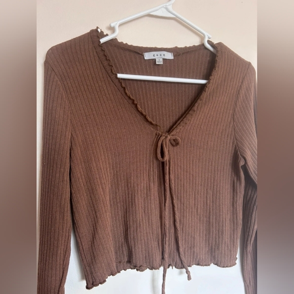 gaze Tops - Gaze Brown Ribbed Crop Top